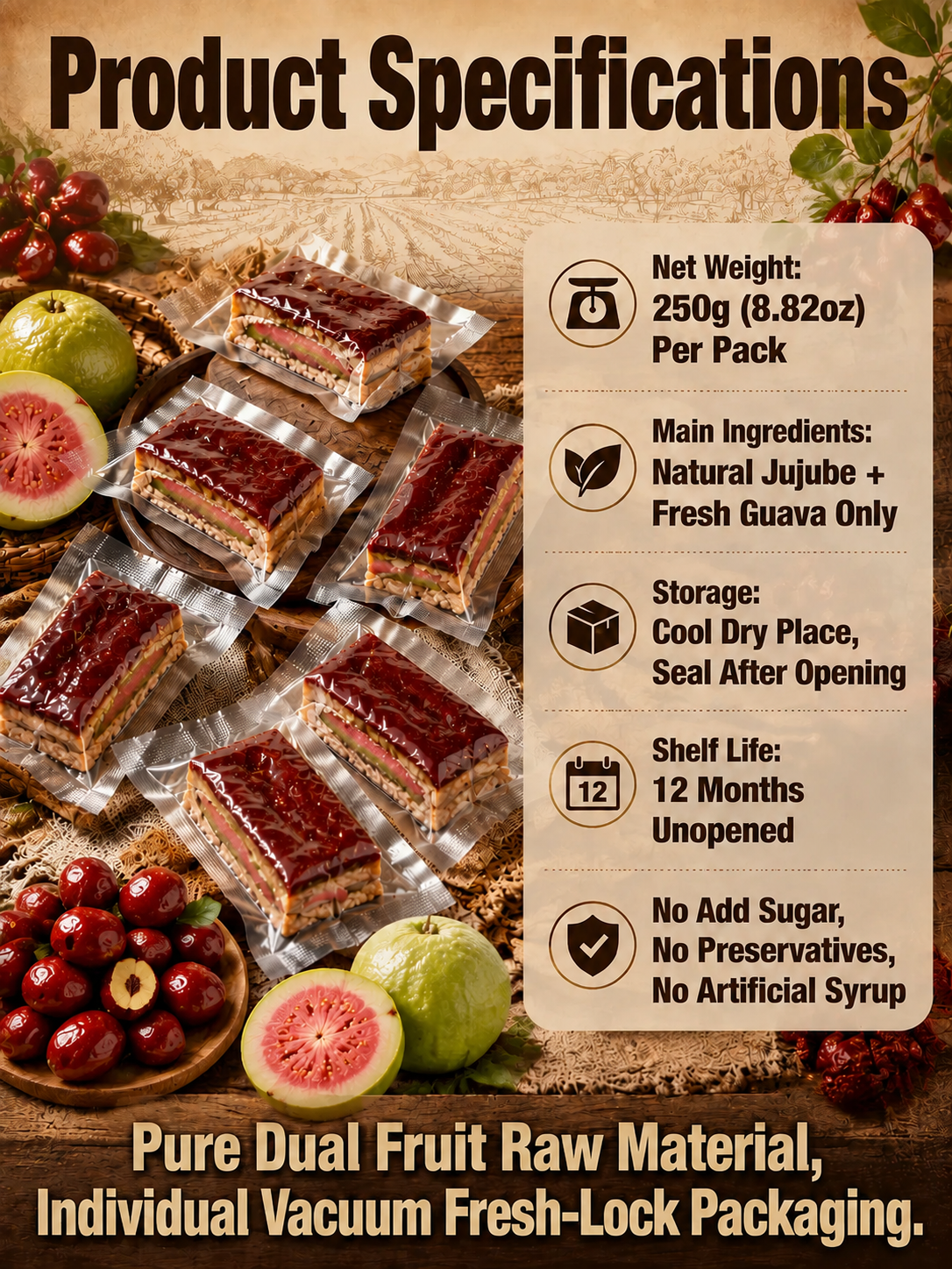 🔴Sweet & Sour Jujube Guava Sandwich Snacks  Soft Chewy Natural Dried Fruit Treat-9YOE9